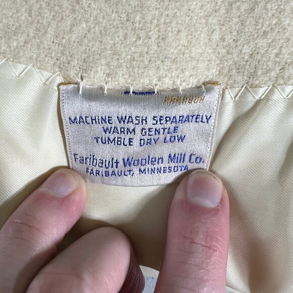 Vintage Faribo Faribault Woolen Mill Wool Blanket - Twin / Throw - Cream Ivory - Picture 2 of 8